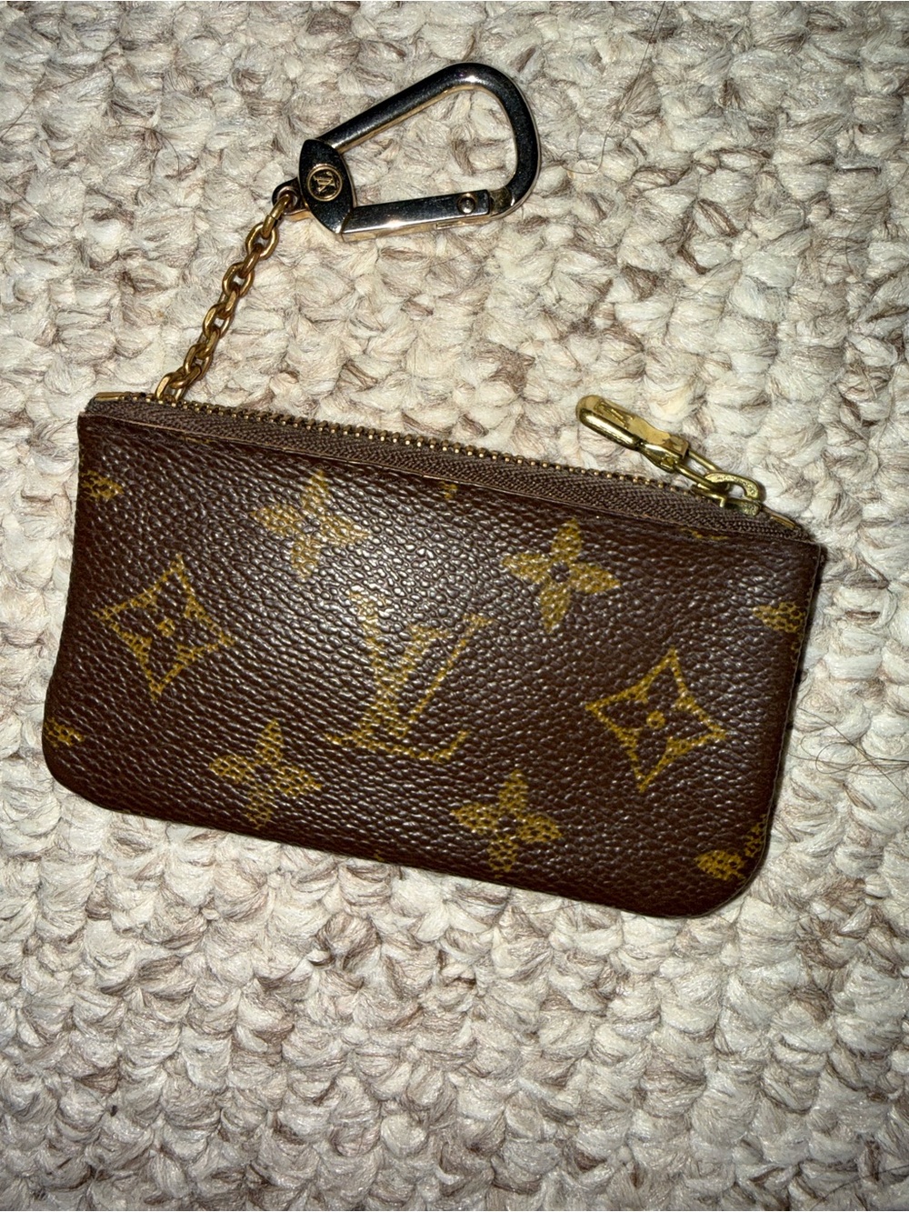 Louis Vuitton Brown Monogram Key Pouch with Gold Hardware